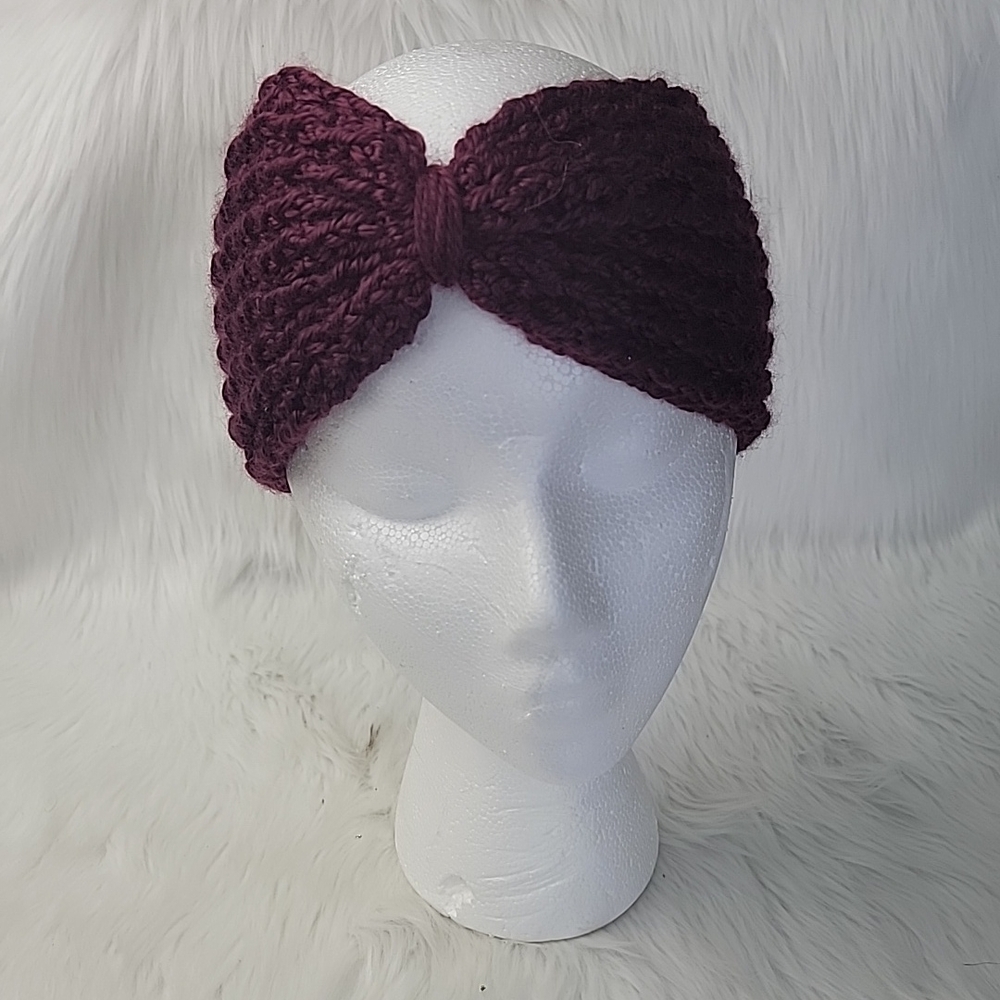ROCKING KNIT Co. Handmade Burgundy Purple Knit Winter Boho Headband Ear Muff NEW